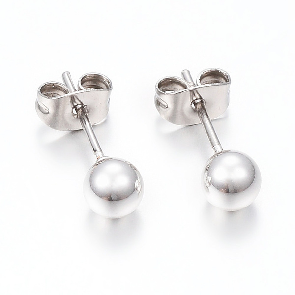

PandaHall 304 Stainless Steel Stud Earrings, Hypoallergenic Earrings, with Ear Nuts, Round, Silver, 14x3mm, Pin: 0.8mm, 12pairs/card 304...