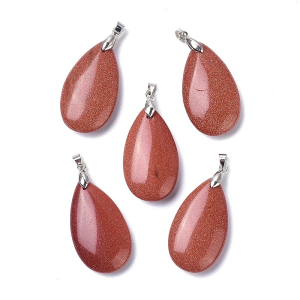 

PandaHall Synthetic Goldstone Pendants, with Brass Finding, Teardrop, 35x20x7.5~9mm, Hole: 4x3.5mm Goldstone Teardrop
