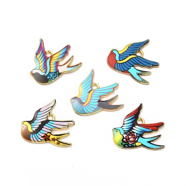 

PandaHall Rack Plating Alloy Pendants, Printed, Lead Free & Cadmium Free & Nickel Free, Bird Charm, Light Gold, Mixed Color, 20.5x21x1.5mm..., Multicolor