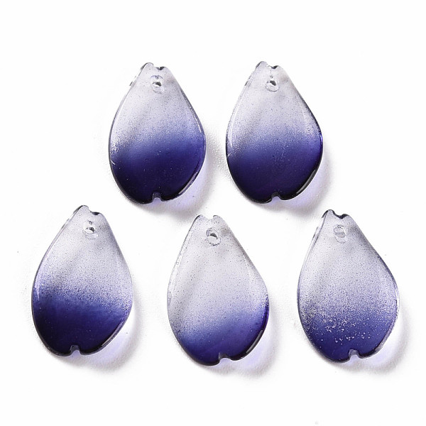 

PandaHall Two Tone Transparent Spray Painted Glass Pendants, Petaline, Midnight Blue, 16x9.5x2mm, Hole: 1mm Glass Petaline