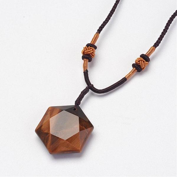

PandaHall Natural Tiger Eye Pendant Necklaces, with Nylon Cord, 10.6 inch~13.7 inch(27cm~35cm) Tiger Eye