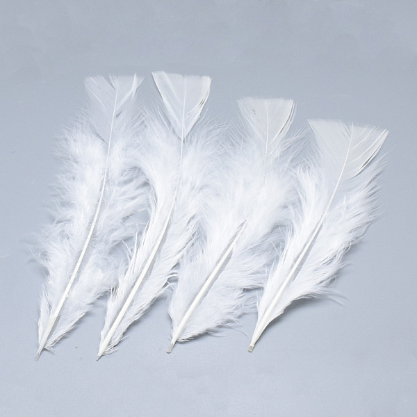 PandaHall Turkey Feather Costume Accessories, Dyed, White, 135~160x30~55x1.5~2mm Feather Feather White