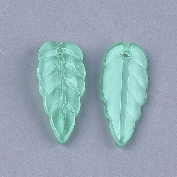 

PandaHall Transparent Spray Painted Glass Pendants, Leaf, Medium Aquamarine, 23x10x4~4.5mm, Hole: 1.2mm Glass Leaf Green