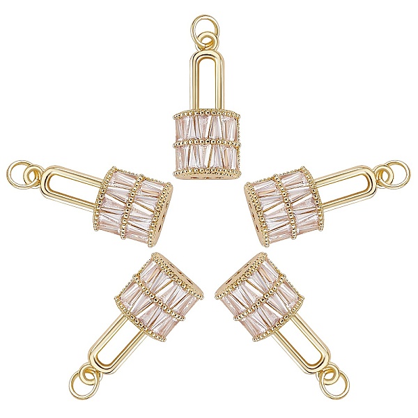 

PandaHall 5Pcs Brass Micro Pave Clear Cubic Zirconia Pendants, Nickel Free, Lock, Real 18K Gold Plated, 23x11x5mm, Hole: 3mm Brass+Cubic...