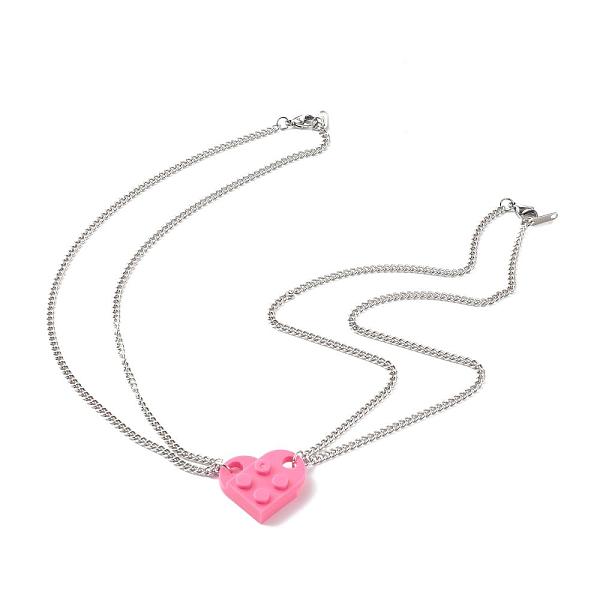 

PandaHall Resin Building Blocks Pendant Necklaces Sets, Couple Necklaces, with 304 Stainless Steel Lobster Claw Clasps, Half Oval, Hot Pink...