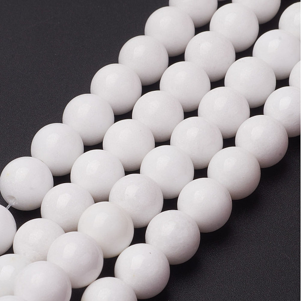 

PandaHall Natural Mashan Jade Beads Strands, Dyed, Round, White, 10mm, Hole: 1.2mm, about 42pcs/strand, 16 inch Mashan Jade Round White