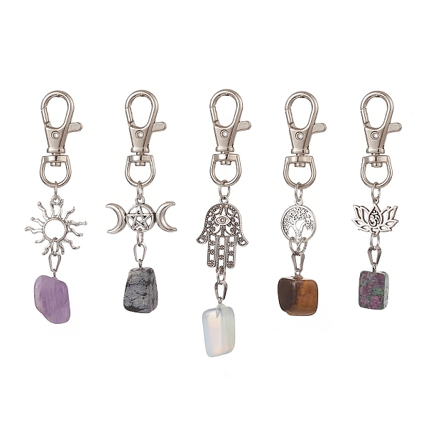 

PandaHall Natural & Synthetic Mixed Gemstone Pendants Decorations, with Alloy Link Charms & Swivel Lobster Claw Clasps, Mixed Shapes...