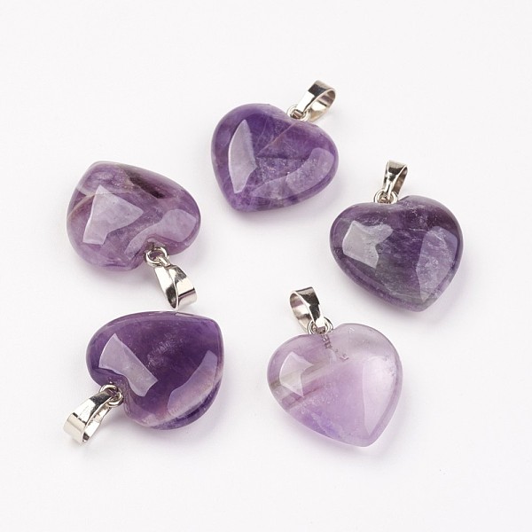 

PandaHall Natural Amethyst Pendants, Heart, with Brass Findings, Platinum, 22~23x20~20.5x6~7.5mm, Hole: 5x8mm Amethyst Heart
