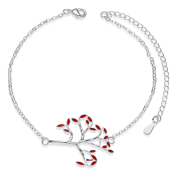 

PandaHall SHEGRACE Brass Link Bracelets, with Epoxy Resin and Cable Chains, Tree, Red, 6-1/2 inch(16.5cm) Resin Red