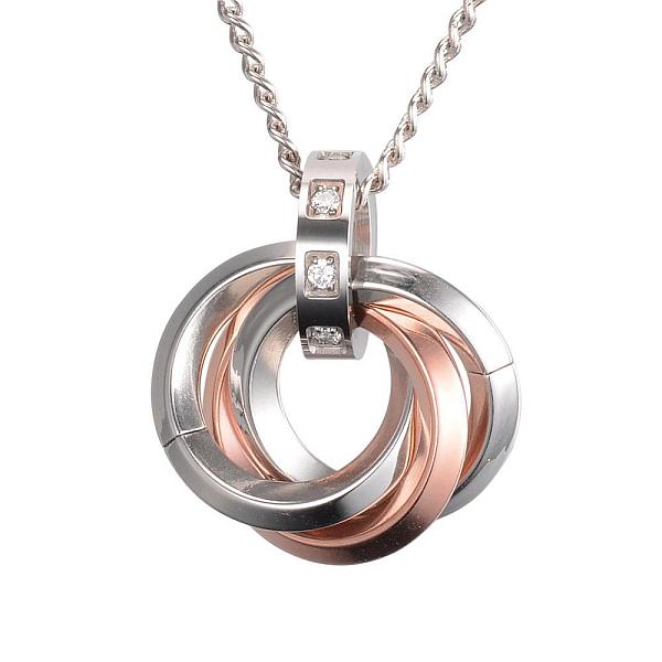 

PandaHall 304 Stainless Steel Interlocking Ring Pendants, with Cubic Zirconia, Rose Gold & Stainless Steel Color, 25x22x12.5mm, Hole: 7mm..., Clear