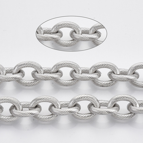

PandaHall 304 Stainless Steel Cable Chains, Textured, Unwelded, with Spool, Oval, Stainless Steel Color, Link: 15x12x3mm, about 32.8 Feet...