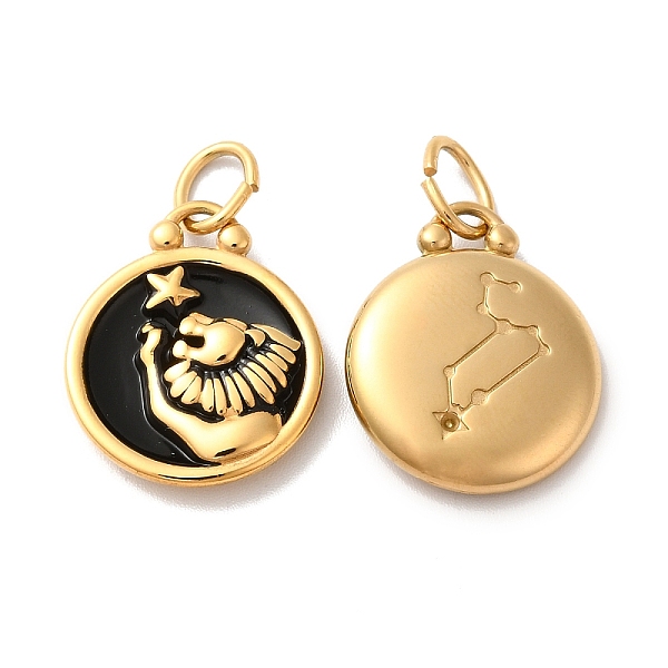 

PandaHall Ion Plating(IP) 304 Stainless Steel Enamel Pendants, with Jump Ring, Flat Round with Constellation, Golden, Leo, 20.5x17x2.5~3.5mm..., Black