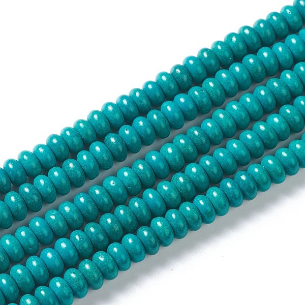 

PandaHall Synthetic Turquoise Beads Strands, Dyed, Disc/Flat Round, Heishi Beads, Teal, 6mm, Hole: 1mm, about 125pcs/strand, about 15 inch..., Cyan