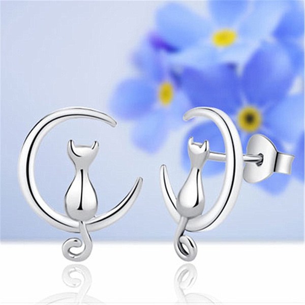 

PandaHall Brass Kitten Stud Earrings, Crescent Moon with Cat, Platinum, 14x11x2mm, Pin: 0.9mm Brass Cat Shape