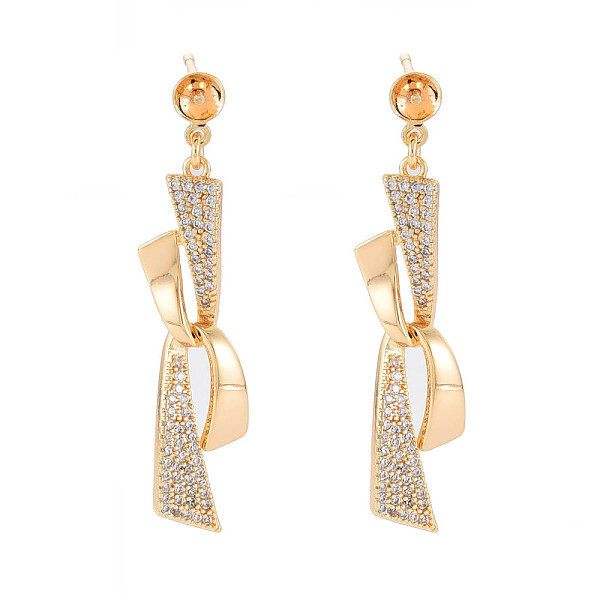 

PandaHall Brass Micro Pave Cubic Zirconia Stud Earring Findings, for Half Drilled Beads, Nickel Free, Real 18K Gold Plated, 37.5x8mm, Pin..., Clear