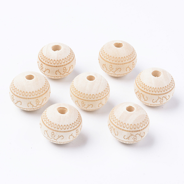 

PandaHall Unfinished Natural Wood European Beads, Large Hole Beads, for DIY Painting Craft, Laser Engraved Pattern, Round, Antique White...
