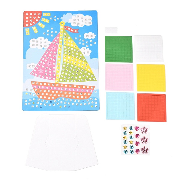 PandaHall DIY EVA Mosaic Sticker Papers with Diamond, Kraft Painting Paper, Plastic & Resin Stickers and Kraft Base, Cartoon Sticker...