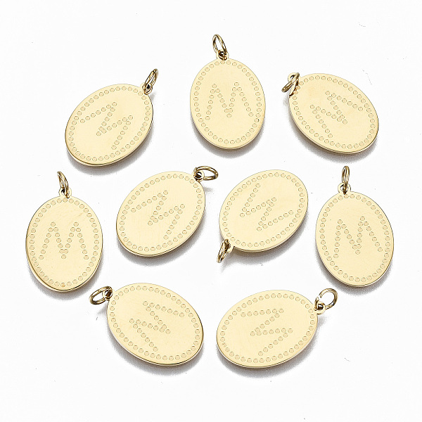 

PandaHall 304 Stainless Steel Pendants, with Jump Rings, Oval with Letter M, Real 14K Gold Plated, 22x15x1mm, Jump Ring: 5x0.8mm, 3.4mm...