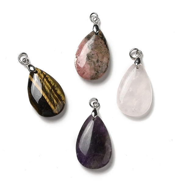 

PandaHall Natural Mixed Stone Pendants, Teardrop Charms, with Platinum Plated Brass Snap on Bails, Lead Free & Cadmium Free...