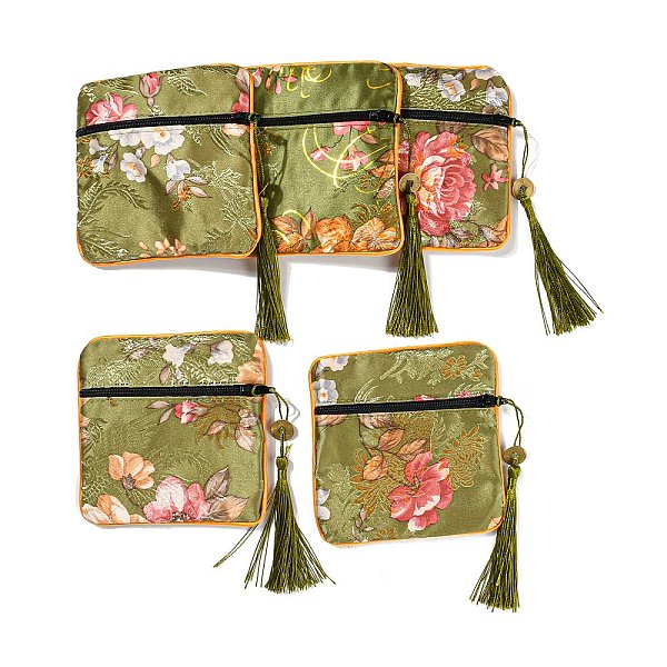 

PandaHall Chinese Style Floral Cloth Jewelry Storage Zipper Pouches, Square Jewelry Gift Case with Tassel, for Bracelets, Earrings, Rings..., Green