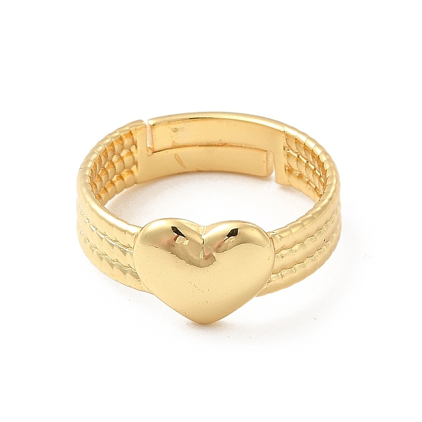 

PandaHall Rack Plating Brass Heart Adjustable Ring for Women, Cadmium Free & Lead Free, Real 18K Gold Plated, US Size 7 3/4(17.9mm) Brass