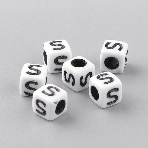 

PandaHall Opaque Acrylic Beads, Letter Style, Cube, Letter.S, 6x6x6mm, Hole: 3mm, about 3000pcs/500g Acrylic Letter S