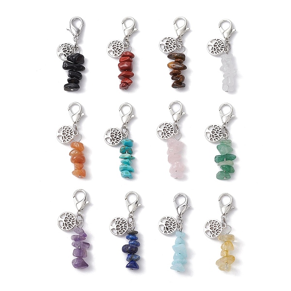 

PandaHall Synthetic & Natural Mixed Gemstone Chip Pendant Decorations, Tree of Life Tibetan Style Alloy and Lobster Claw Clasps Charm...