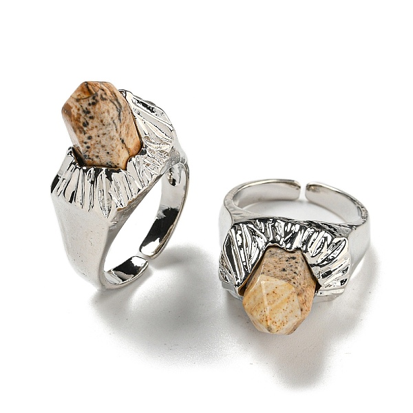 

PandaHall Hexagonal Prism Natural Picture Jasper Open Cuff Rings, Rack Plating Brass Ring for Unisex, Inner Diameter: Adjustable Picture...