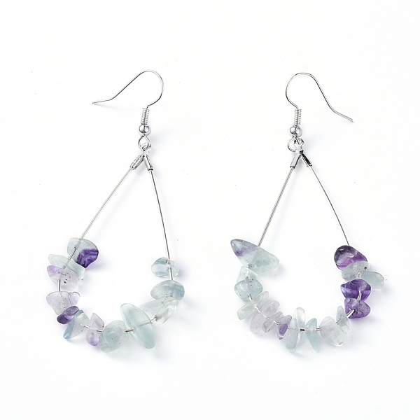 

PandaHall Dangle Earrings, with Natural Fluorite Chips, Platinum Plated Brass Earring Hooks and teardrop, Pendants, 71~75mm, Pendant...