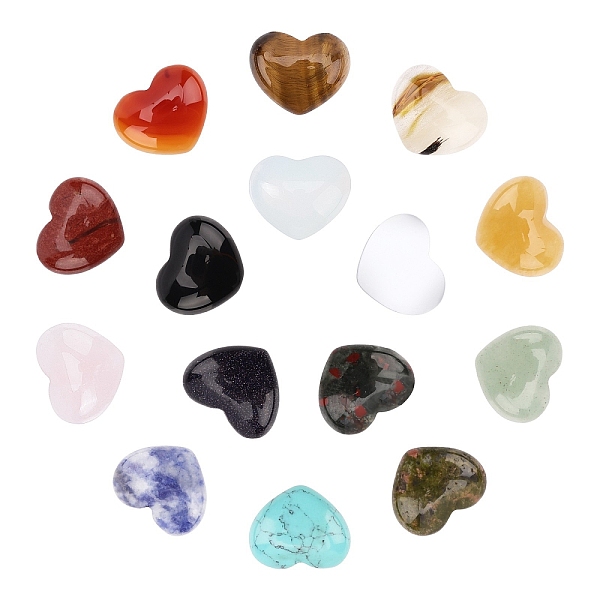 

PandaHall SUNNYCLUE Gemstone Cabochons, Heart, 15x18x6mm, 15 materials, 1pc/material, 15pcs/box Mixed Stone Heart Multicolor