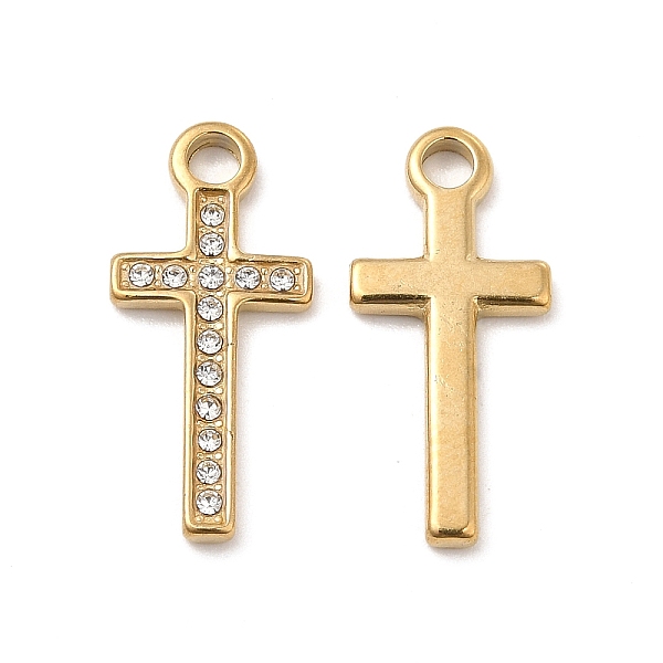 

PandaHall Vacuum Plating 201 Stainless Steel with Rhinestone Pendants, Religion Corss Charms, Real 18K Gold Plated, Crystal, 20x9x1.5mm..., Clear