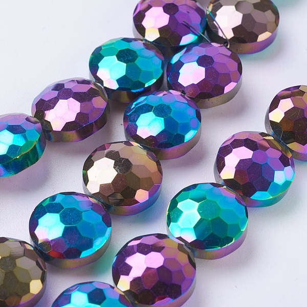 

PandaHall Electroplate Glass Beads Strands, Full Plated, Faceted, Flat Round, Multi-color Plated, 14x8mm, Hole: 1mm, about 25pcs/strand...