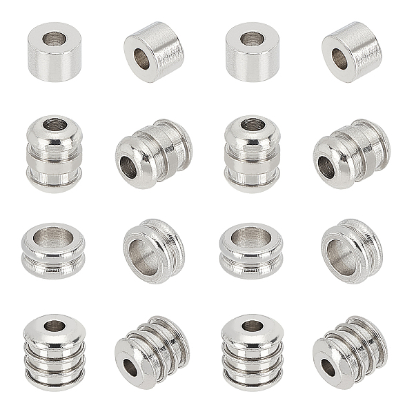 

PandaHall DICOSMETIC 80Pcs 4 Style Stainless Steel Spacer Loose European Beads Large Hole Beads Grooved Column Loose Beads for DIY Bracelet...