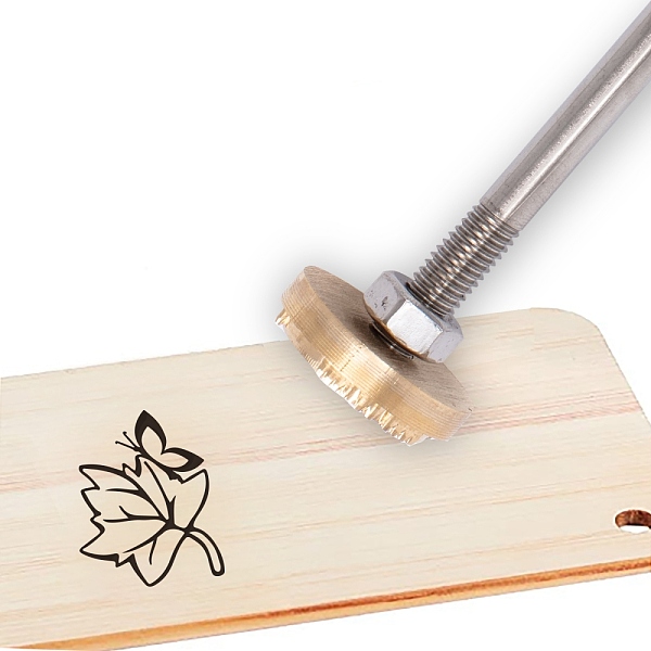 PandaHall Stamping Embossing Soldering Iron with Stamp, for Cake/Wood, Leaf Pattern, 30mm Brass Leaf