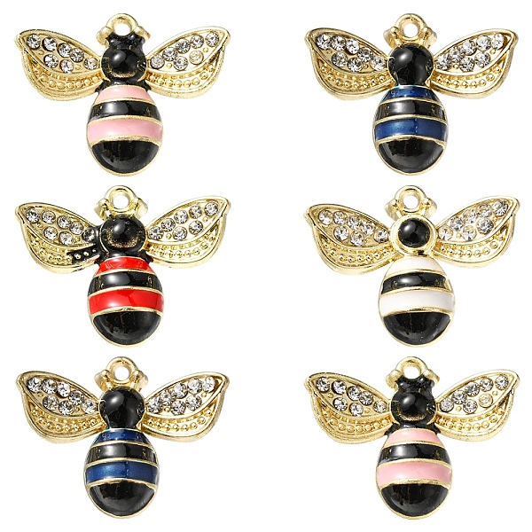 

PandaHall 6Pcs Rack Plating Alloy Enamel Pendants, with Crystal Rhinestone, Cadmium Free & Nickel Free & Lead Free, Light Gold, Bees, Mixed..., Multicolor