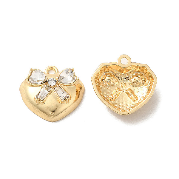 

PandaHall Clear Glass Pendants, Rack Plating Alloy Findings, Nickel Free, Heart with Bowknot Charms, Golden, 16.5x17x6mm, Hole: 1.6mm...