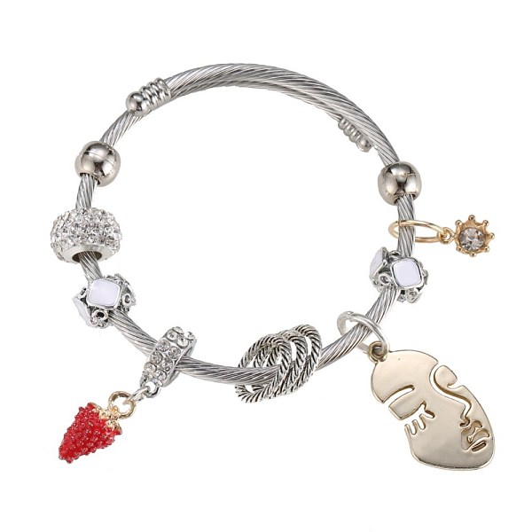 

PandaHall European Bracelets, with Glass Beads, Enamel, Rhinestone, White, Silver, Inner Diameter: 2-1/8 inch(5.3cm) Glass White