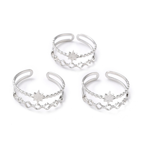 

PandaHall 304 Stainless Steel Finger Rings, Cuff Rings, Long-Lasting Plated, Star, Stainless Steel Color, US Size 8 1/2(18.5mm), 4~9.5mm 304...