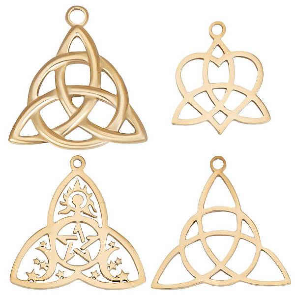 

PandaHall Beebeecraft 12Pcs 4 Style 304 Stainless Steel Pendants, Trinity Knot, Real 18K Gold Plated, 21~27x18.5~26x1.5~2.5mm, Hole...