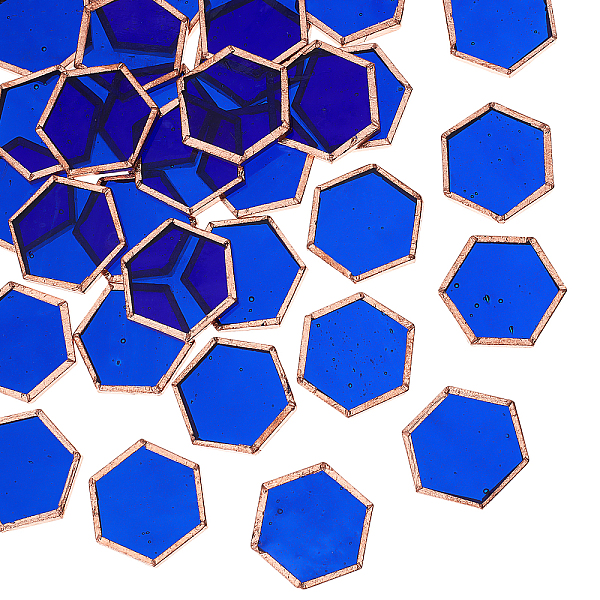 

PandaHall Olycraft 30Pcs Colored Glass Mosaic Tiles, with Rose Gold Brass Edge, for Mosaic Wall Art, Turkish Lamps, Hexagon, Midnight Blue...