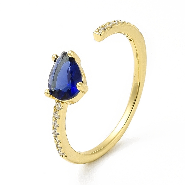 

PandaHall Blue Cubic Zirconia Teardrop Open Cuff Ring, Brass Jewelry for Women, Cadmium Free & Nickel Free & Lead Free, Real 18K Gold Plated...