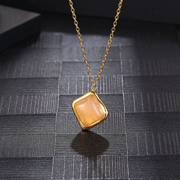 

PandaHall Natural Rose Quartz Rhombus Pendant Necklace with Brass Chains, Golden, 17.72 inch(45cm) Rose Quartz