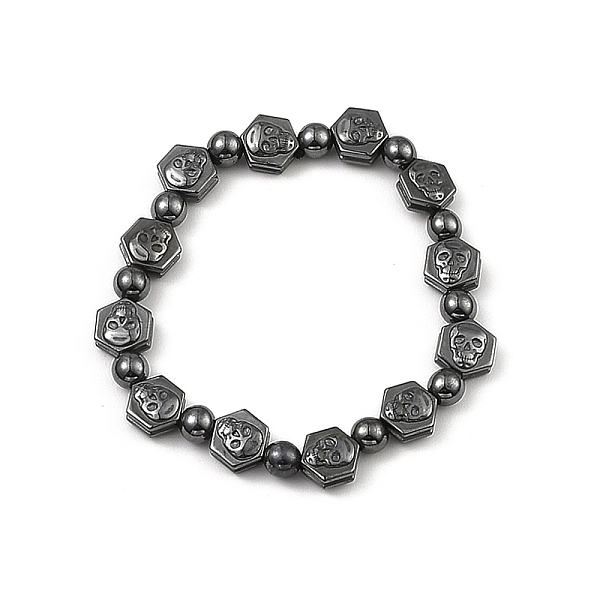 

PandaHall Synthetic Non-Magnetic Hematite Beaded Bracelets, Skull, Inner Diameter: 2 inch(5.17cm) Non-magnetic Hematite Skull