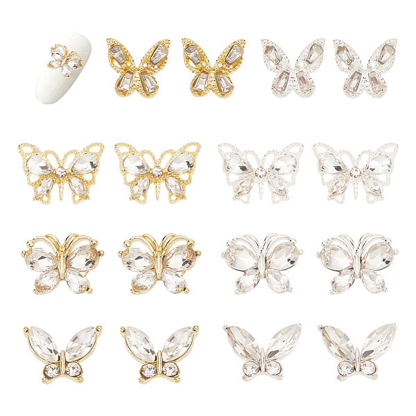 

PandaHall BENECREAT 24Pcs Butterfly Nail Charms 3D Alloy Rhinestone Nail Jewelry Gold Silver Crystals for DIY Women Nail Art Decoration..., Clear