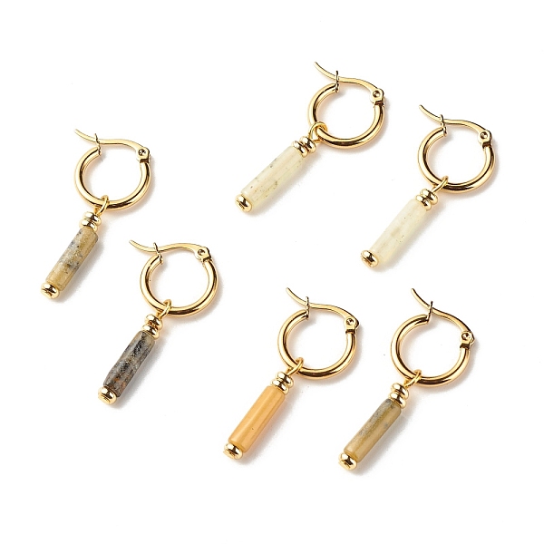 

PandaHall Natural Jade Column Drop Earrings for Women, Golden Huggie Hoop Earrings, 37mm, Pin: 0.7mm Jade Column