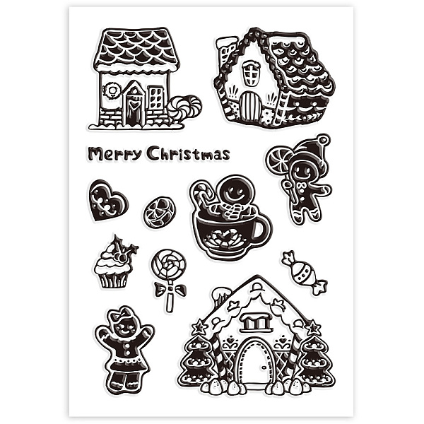 PandaHall CRASPIRE Christmas Gingerbread Man Clear Rubber Stamps House Candy Merry Christams Holiday Transparent Silicone Seals Stamp Xmas...