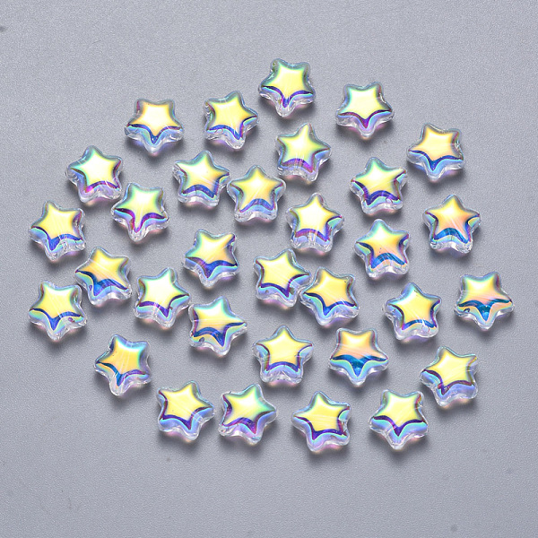 

PandaHall Transparent Spray Painted Glass Beads, AB Color Plated, Star, Clear AB, 8x8.5x4mm, Hole: 1mm Glass Star White