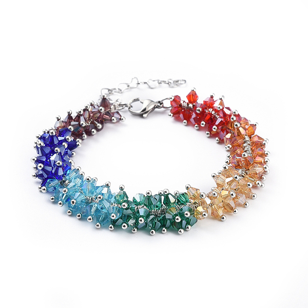 

PandaHall Glass Beads Bracelets, with 304 Stainless Steel Lobster Claw Clasps, Heart chain extender and Cardboard Jewelry Set Box, Colorful...