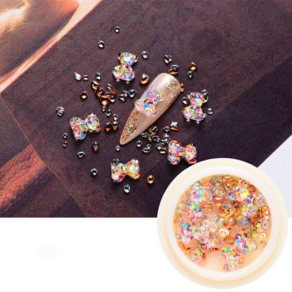 

PandaHall Nail Art Decoration Accessories, with Resin Cabochons and Glass No Hole Beads, Chip & Bear, Colorful, 10x8x4mm &...