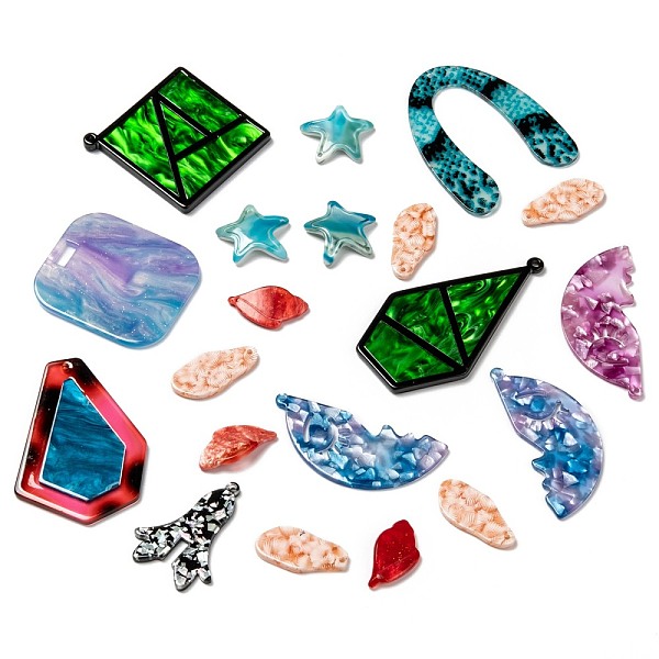 

PandaHall Cellulose Acetate(Resin) Pendants, Mixed Shapes, Mixed Color, 18.5~78x12~52x2~7mm, Hole: 1~8mm Cellulose Acetate Mixed Shapes..., Multicolor